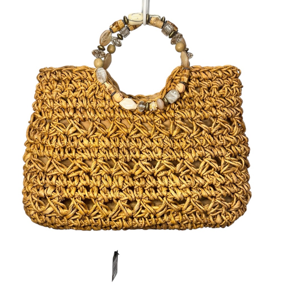 Cappelli Straworld Raffia Beaded Handle Tote Bag Boho Coastal Beach Tan - Picture 4 of 11
